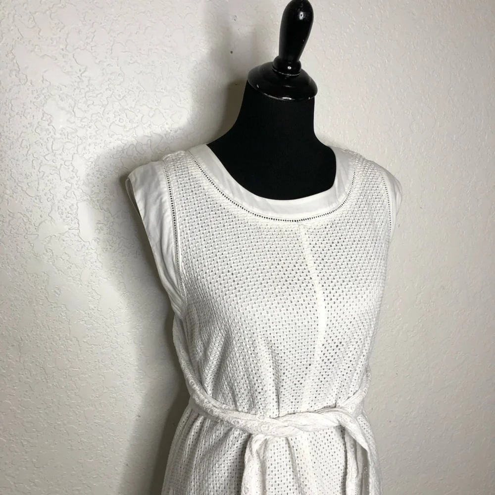 Cabi Lizzie white mixed eyelet overlay tie front dress‎ size 4 #5106